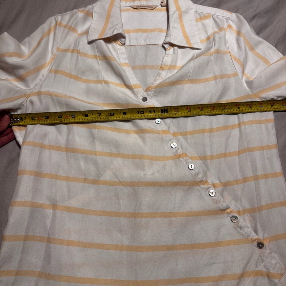 Soft Surroundings Striped Tunic Top Large Yellow Cream Asymmetrical Button - Picture 6 of 8